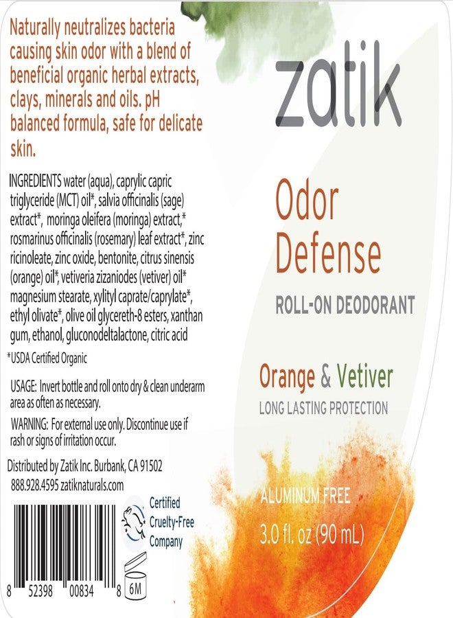 Zatik Naturals - Odor Defense Roll-on Deodorant, Orange and Vetiver, Cruelty-free Vegan, pH Balanced, Bio-degradable free from Aluminum Parabens non Toxic, 3.0 oz, 90ml - Image 2