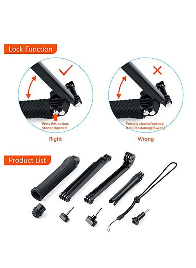 KASTWAVE 3 Way Tripod for Go Pro Hero 10/9/8/7/6/5/4/3/2/1 Series and other Action Cameras, Detachable Extendable Selfie Stick Pole with Hand Grip Stand  - Image 4