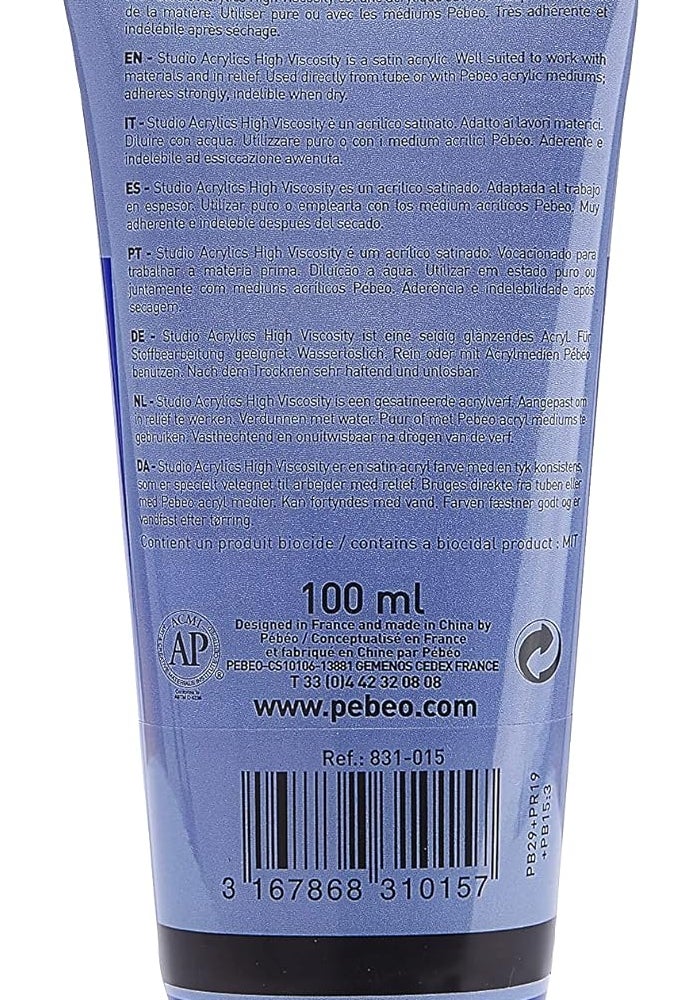 PEBEO Studio Acrylics High Viscosity Paint - Dark Ultramarine Blue, 100ml - Image 2