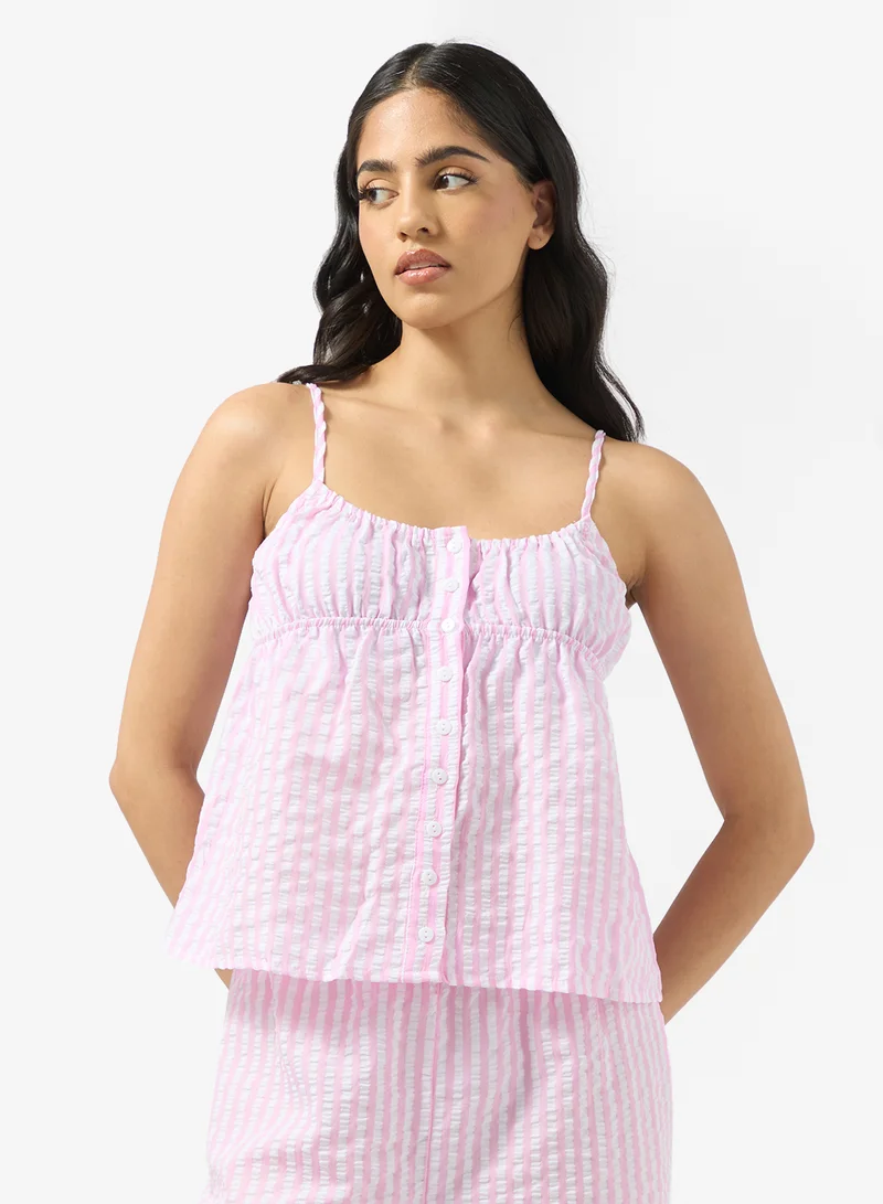 Ginger Pinstripe Button Up Cami & Pyjama Set