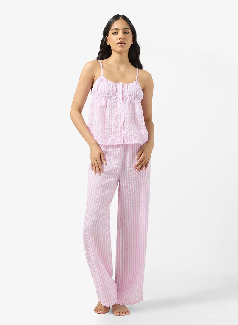 جينجر طقم بيجامة كامي بأزرار وخطوط - Image 1