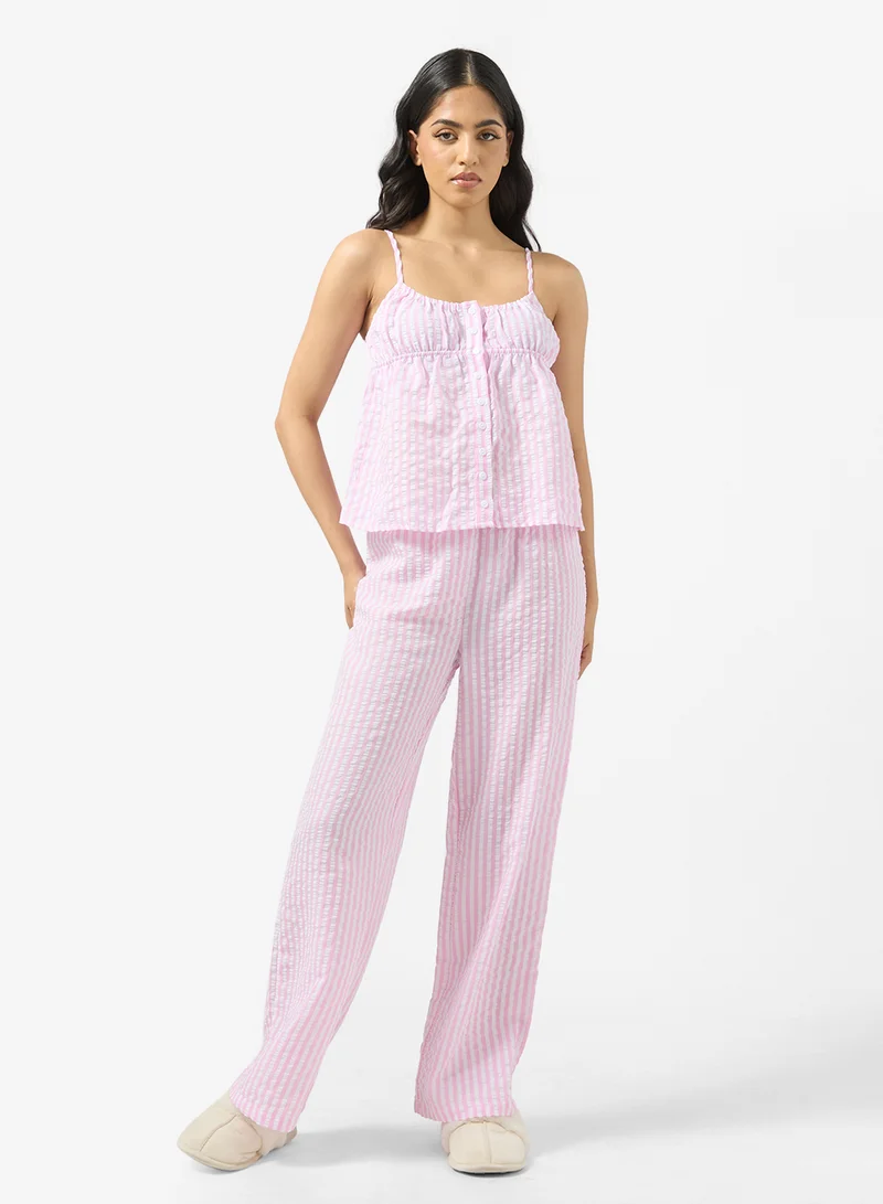 Ginger Pinstripe Button Up Cami & Pyjama Set