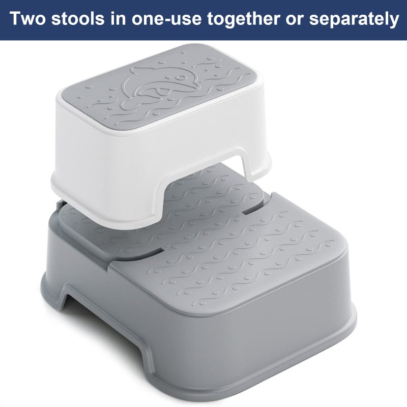 Wiifo 2 Step Stool for Kids (2 Packs),Toddler Stool for Bathroom Sink,Potty Training,Toilet Stool, Slip Resistant(Grey) - Image 5