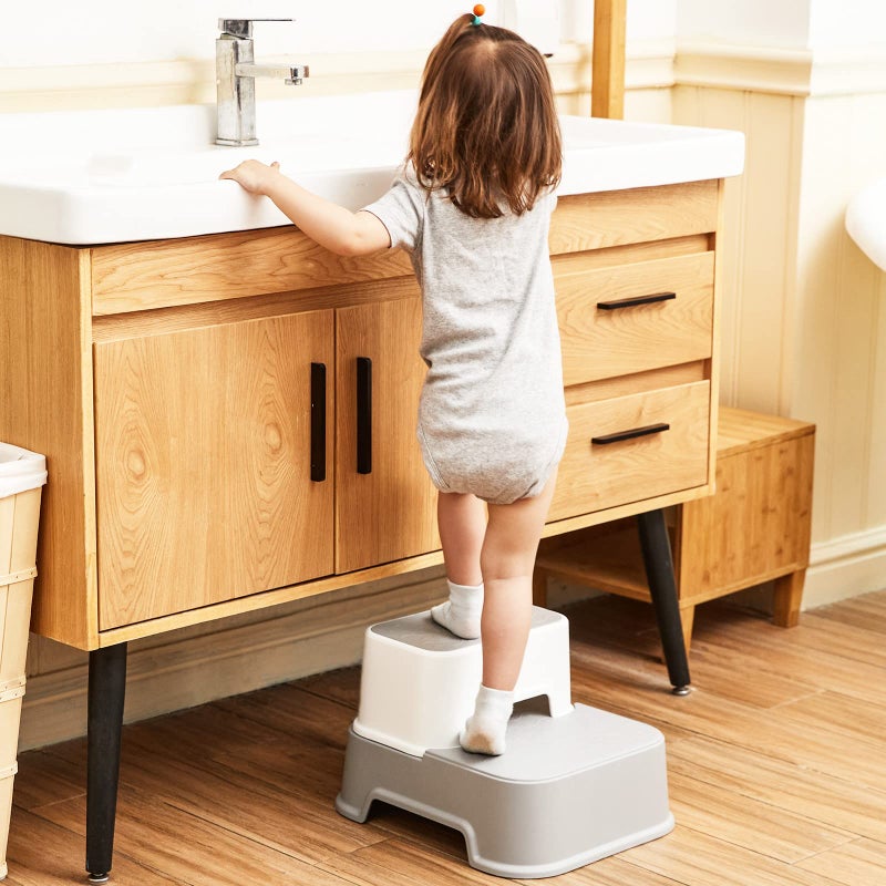Wiifo 2 Step Stool for Kids (2 Packs),Toddler Stool for Bathroom Sink,Potty Training,Toilet Stool, Slip Resistant(Grey) - Image 2