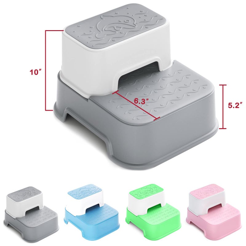Wiifo 2 Step Stool for Kids (2 Packs),Toddler Stool for Bathroom Sink,Potty Training,Toilet Stool, Slip Resistant(Grey) - Image 3