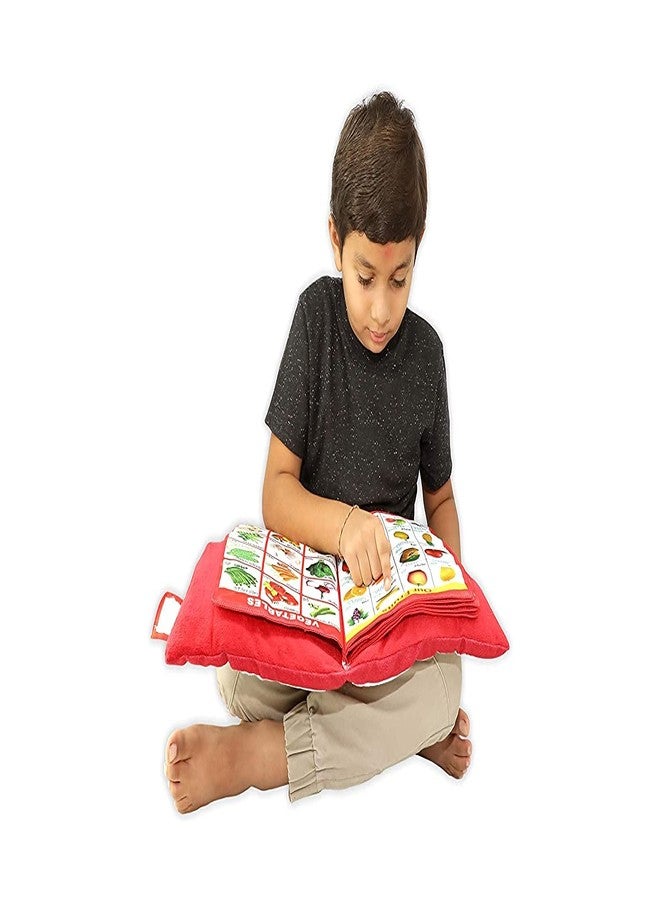 ADKD Kid's Learning Pillow Cum Book with English and Hindi Alphabets, Numbers, Animals Names Learning for Kids Cushion Book (Red) - Image 3