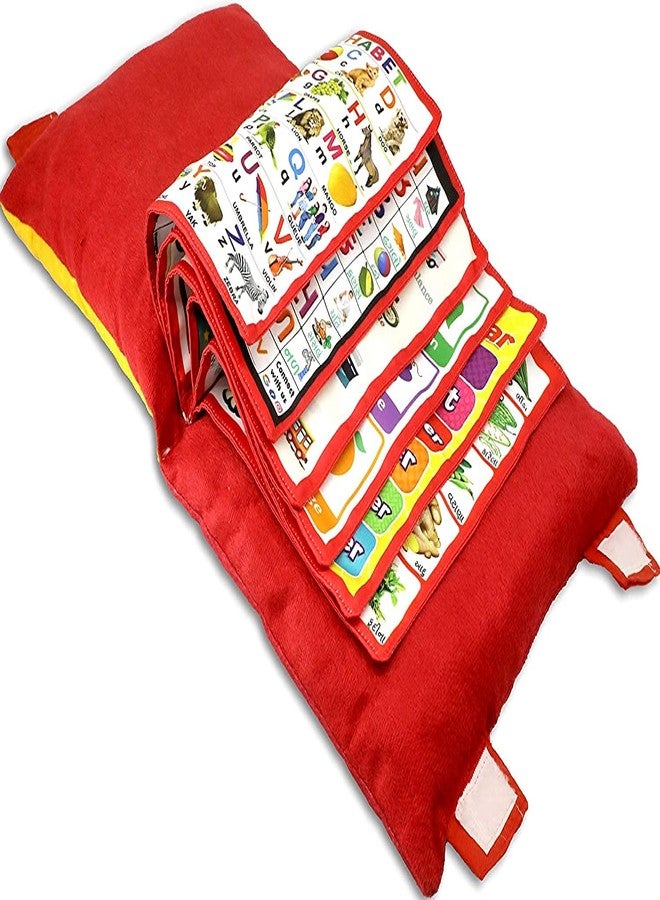 ADKD Kid's Learning Pillow Cum Book with English and Hindi Alphabets, Numbers, Animals Names Learning for Kids Cushion Book (Red) - Image 4