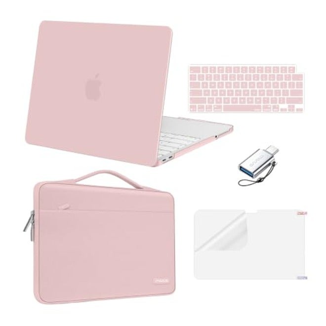 حافظة MOSISO المتوافقة مع MacBook Neo مقاس 13 بوصة 2026 A3404 شريحة A18 Pro، غطاء صلب واقي مع حقيبة حمل وأغطية لوحة مفاتيح وواقي شاشة ومحول USB، أسود