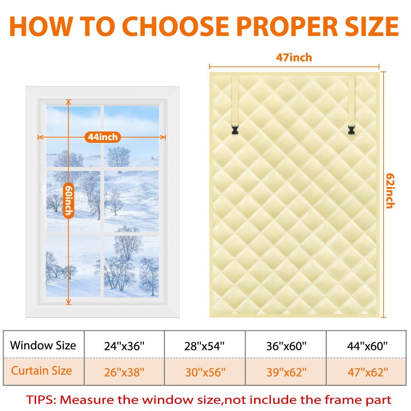 Axcoix 3 Layer 47" x 62" Thermal Insulated Window Cover,Oxford Windows Blanket Curtains Winterizing Kit Window Insulation for Winter Keeping Warm - Image 2
