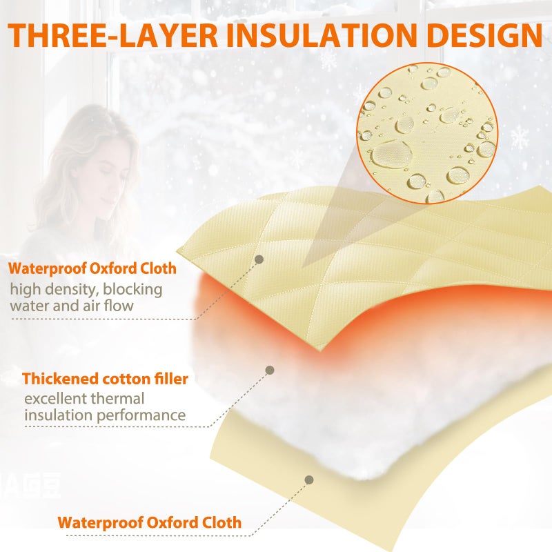 Axcoix 3 Layer 47" x 62" Thermal Insulated Window Cover,Oxford Windows Blanket Curtains Winterizing Kit Window Insulation for Winter Keeping Warm - Image 3