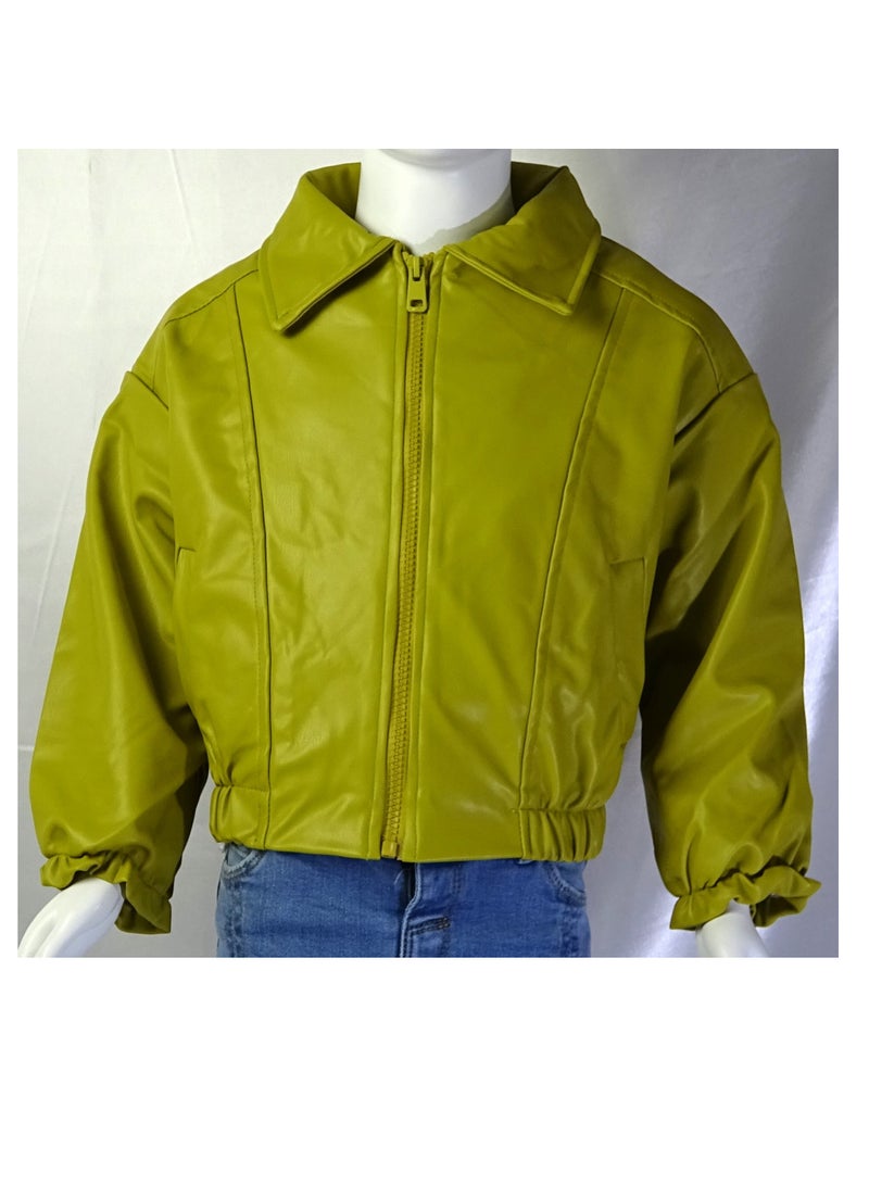 شلــــتر صناعة تركية فاخرة؛ جاكيت جلد للبنات بسحاب لون سادة لفصل الخريف و الشتاء من مجموعة شلـــتر 35605 - Image 1