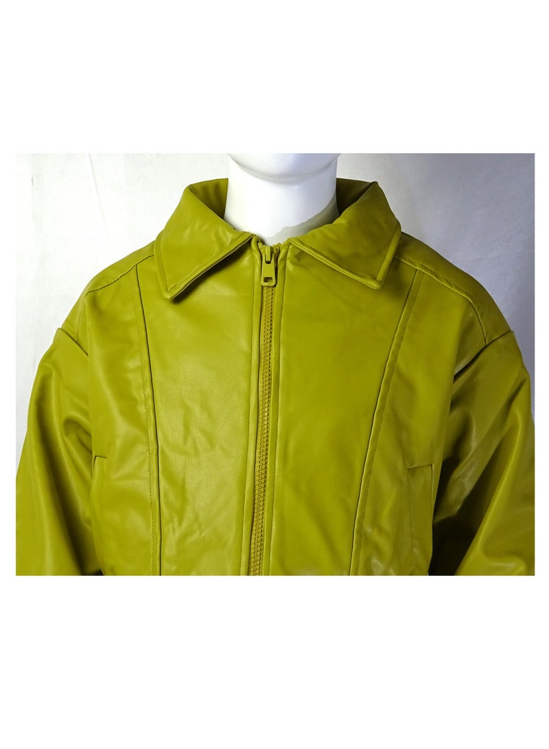 شلــــتر صناعة تركية فاخرة؛ جاكيت جلد للبنات بسحاب لون سادة لفصل الخريف و الشتاء من مجموعة شلـــتر 35605 - Image 2