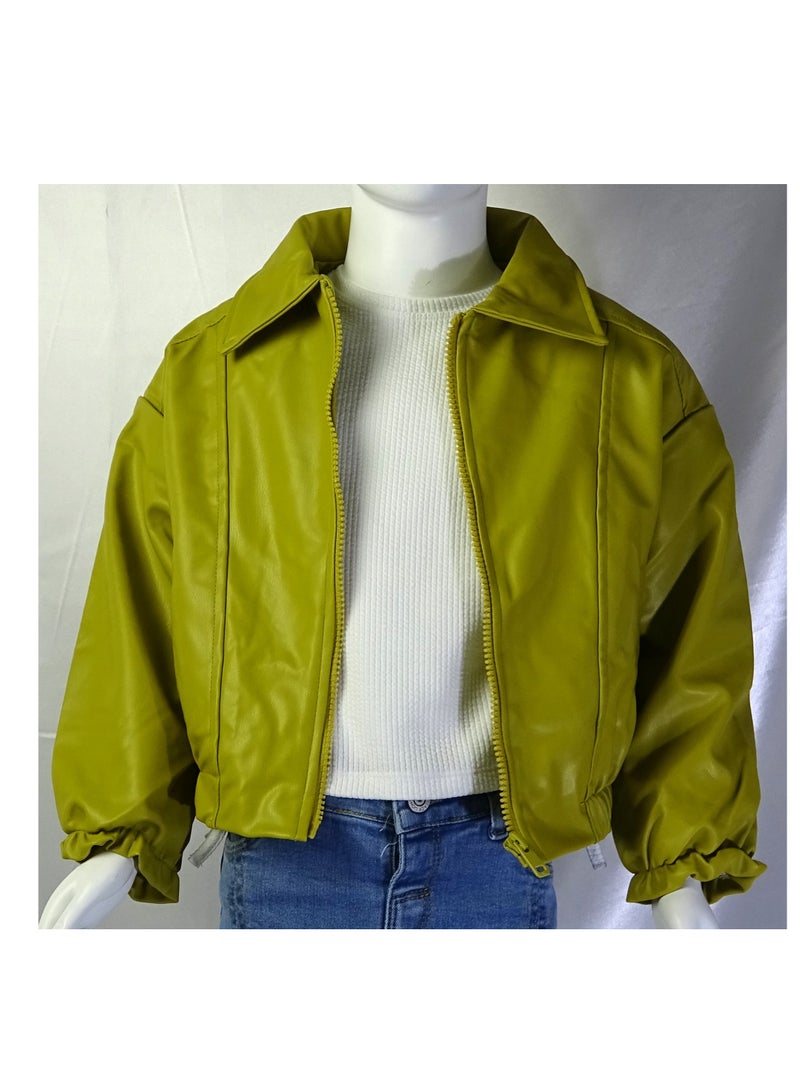 شلــــتر صناعة تركية فاخرة؛ جاكيت جلد للبنات بسحاب لون سادة لفصل الخريف و الشتاء من مجموعة شلـــتر 35605 - Image 4