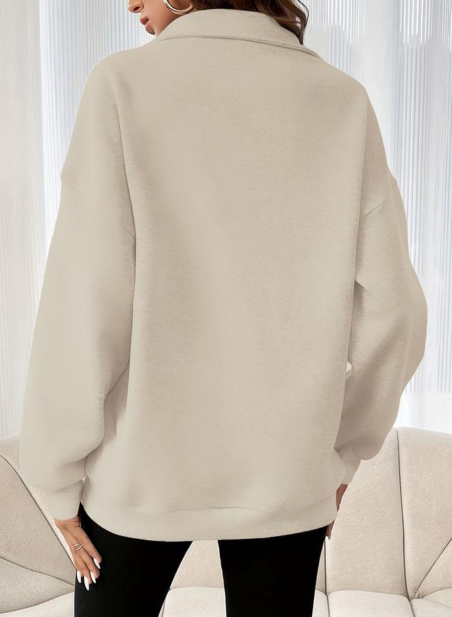 Take Two Beige Collared Sweatshirt with Half-Zip - Image 2
