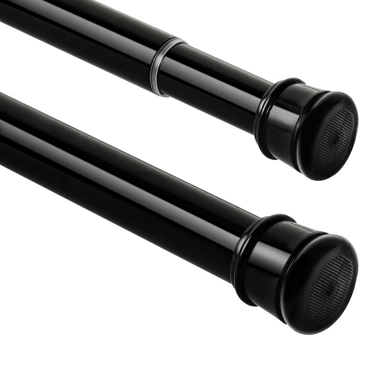 Ginbel Direct 2 Pack Shower Curtain Rod 28-48 Inch, 1" Diameter Spring Long Adjustable Tension Curtain Rods for Bathroom Windows Closet No Drilling No Rust No Assembly, Black - Image 1
