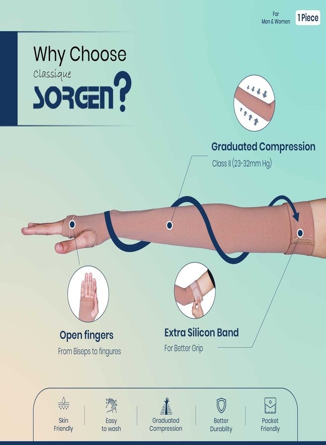Sorgen Classique (Lycra) Medical Compression Armsleeves | Handsleeves | Lympedema armsleeves | Class 2 Compression Armsleeves | Hand swelling | Medical Armsleeves LARGE - Image 2