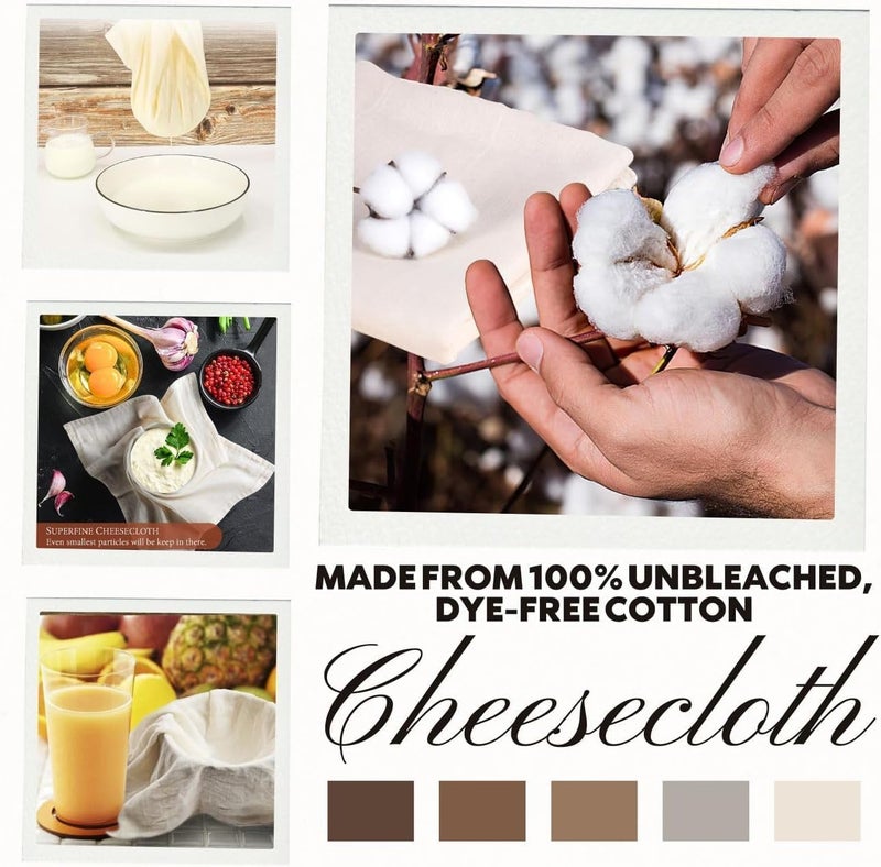 6 PCS Cheesecloth, 50x50cm Reusable, Soft Square, Washable, Unbleached 100% Cotton Muslin Cloths for Straining, Cooking, Baking, Juicing, Coffee Brewing Cooking and Cheese Making - Image 2