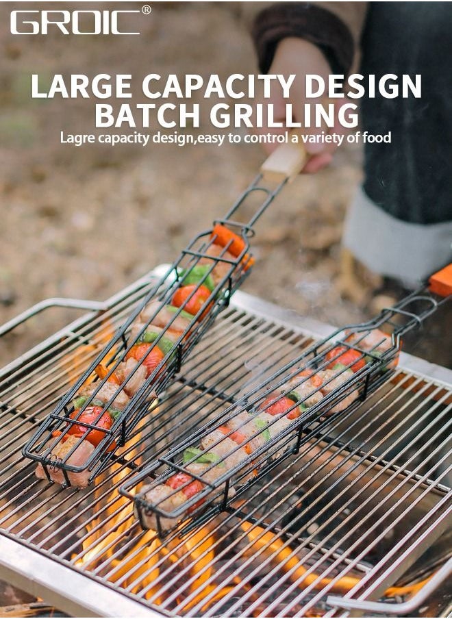 GROIC 2 Packs 19.3” BBQ Net BBQ Cage Kebab Grilling Basket, Extra Long Stainless Steel Kabob Grilling Baskets with Handle, Metal BBQ Skewers Kabob Basket for Outdoor Grill Kabobs Meat, Loose Veggies  - Image 3