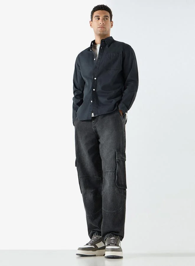 لي كوبر قميص سادة بأكمام طويلة وجيب من لي كوبر