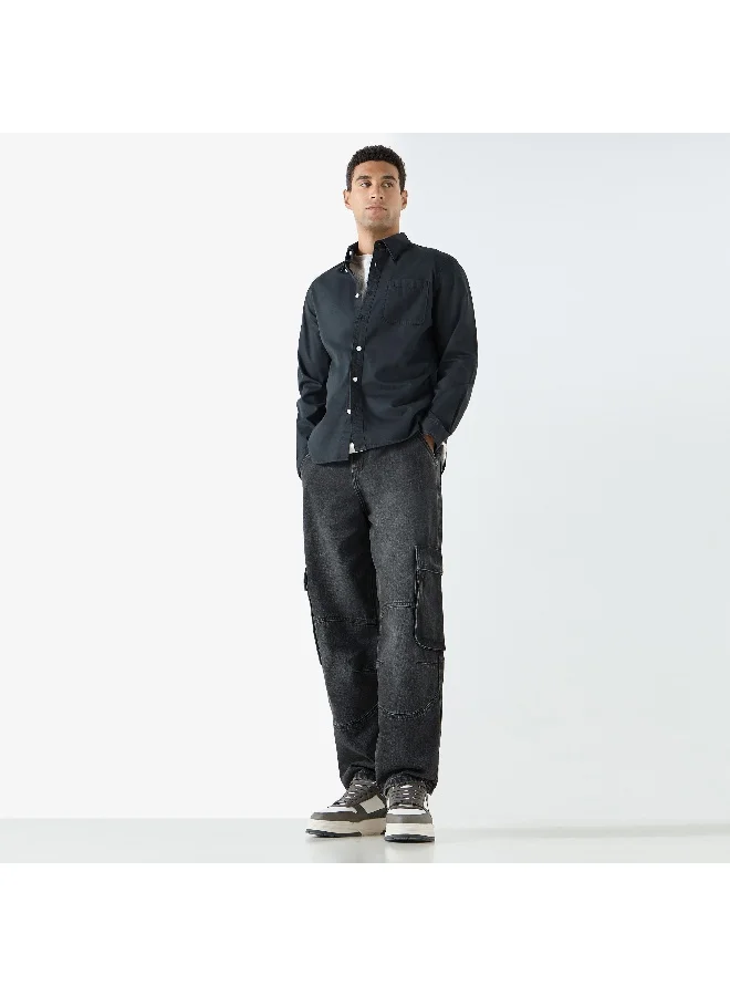 لي كوبر قميص سادة بأكمام طويلة وجيب من لي كوبر