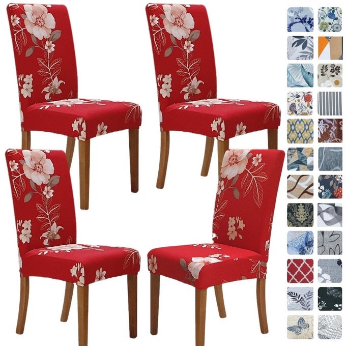 Chair Covers for Dining Room Set of 4 Stretch Dining Chair Cover Washable Spandex Kitchen Parsons Chair Slipcovers Removable Seat Protector for Home or Party 4 Pack in Bloom2
