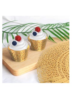 SYOSI Cupcake Wrappers, 50 Pcs Pearl Lace Filigree Wedding Cupcake Wrapper Baking Cake Cups Wraps Party Decoration Laser Cut (Gold)  - Image 2