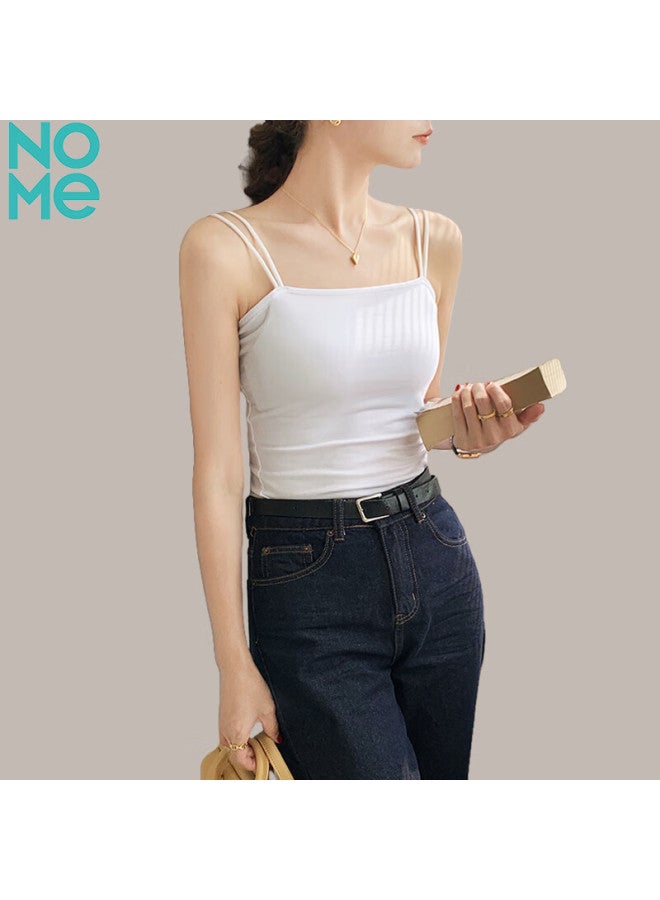Nome Women's Spaghetti Strap Tank Top One Shoulder With Built-in Bra Pads For Layering White XL - Image 1