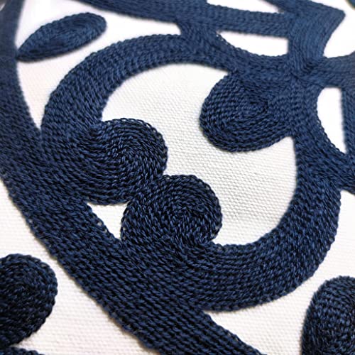 Alysheer Embroidered Lumbar Decorative Throw Pillow Cover 12"x 20", Classic Boho Mandala Embroidery Pattern Cotton Rectangular Cushion Case for Sofa Couch Living Room Bedroom(Navy Blue) - Image 3