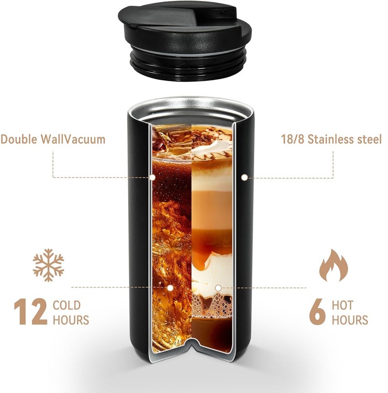 كوب سفر معزول من الفولاذ المقاوم للصدأ سعة 500 مل - كوب قهوة حراري مع غطاء كبس - Image 3