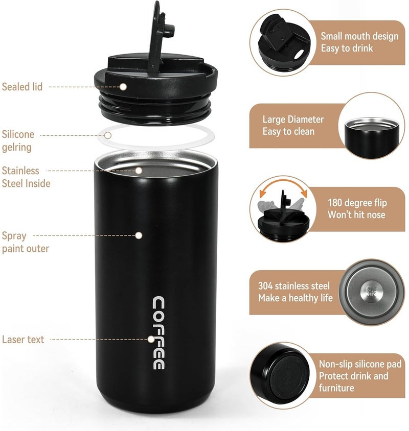 كوب سفر معزول من الفولاذ المقاوم للصدأ سعة 500 مل - كوب قهوة حراري مع غطاء كبس - Image 4