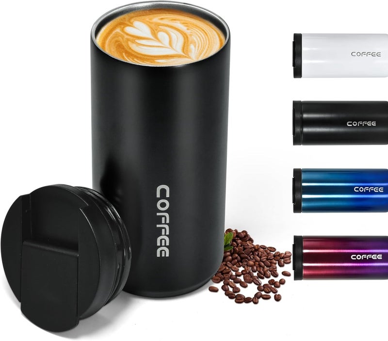 كوب سفر معزول من الفولاذ المقاوم للصدأ سعة 500 مل - كوب قهوة حراري مع غطاء كبس - Image 1