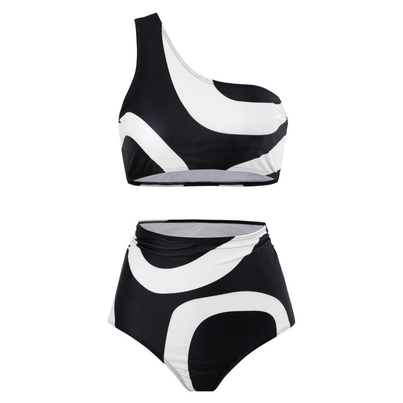Retro Shoulder Split Swimsuit Chiffon Beach Dress Three-Piece Set Holiday Swimsuit - Image 3