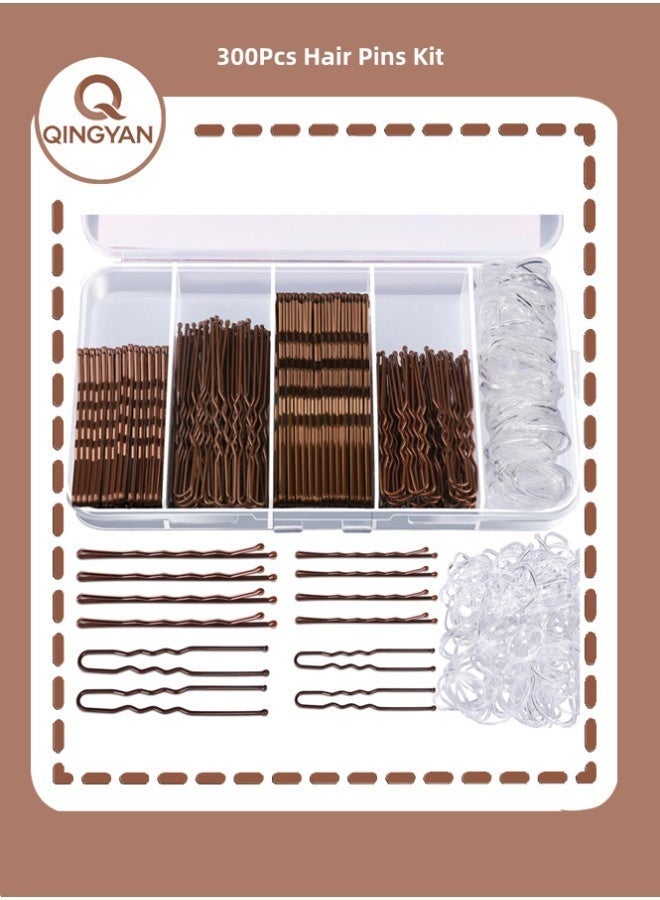 QINGYAN 300Pcs Hair Pins Kit, Bobby Pins & U Shaped Pins Bun Hair Pins Gifts for Women Girls with Storage Box Wedding Hairstyles - Image 1