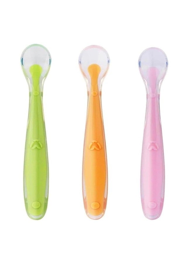 Little Bee Silicone Baby Feeding Spoon Set | BPA-Free, Soft Tip Design for Infants & Toddlers | 15.5 cm, Dishwasher Safe, Green, Orange & Pink (Pack of 3) - Image 1