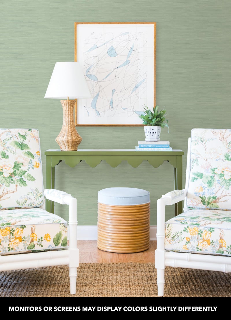 NuWallpaper x Society Social Classic Faux Grasscloth Peel and Stick Wallpaper, Sage - Image 3