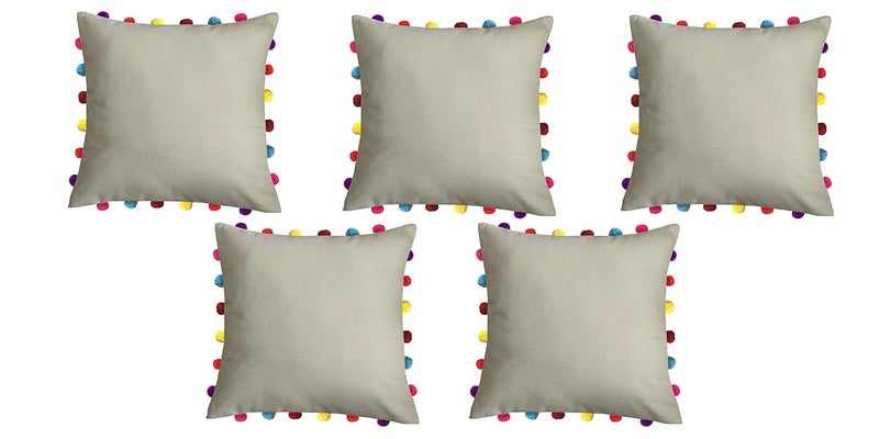 Lushomes Cushion Cover 18x18 Boho Cushion Covers Sofa Pillow Cover Cushion Covers with Tassels Cushion Cover with pom pom 18x18 Inches Set of 5 Beige - Image 1