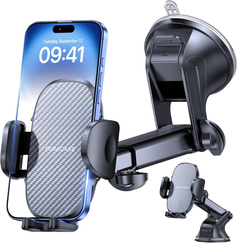 Miracase 3-in-1 Car Phone Holder for Dashboard, Windscreen, and Desk - 360° Rotatable Stand for Smartphones - Image 1