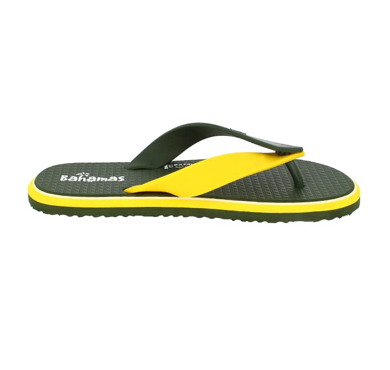 BAHAMAS Men's Slippers/Chappal/Bathroom Slippers/Flipflops for Boys (Olive-Yellow, 11) - Image 5