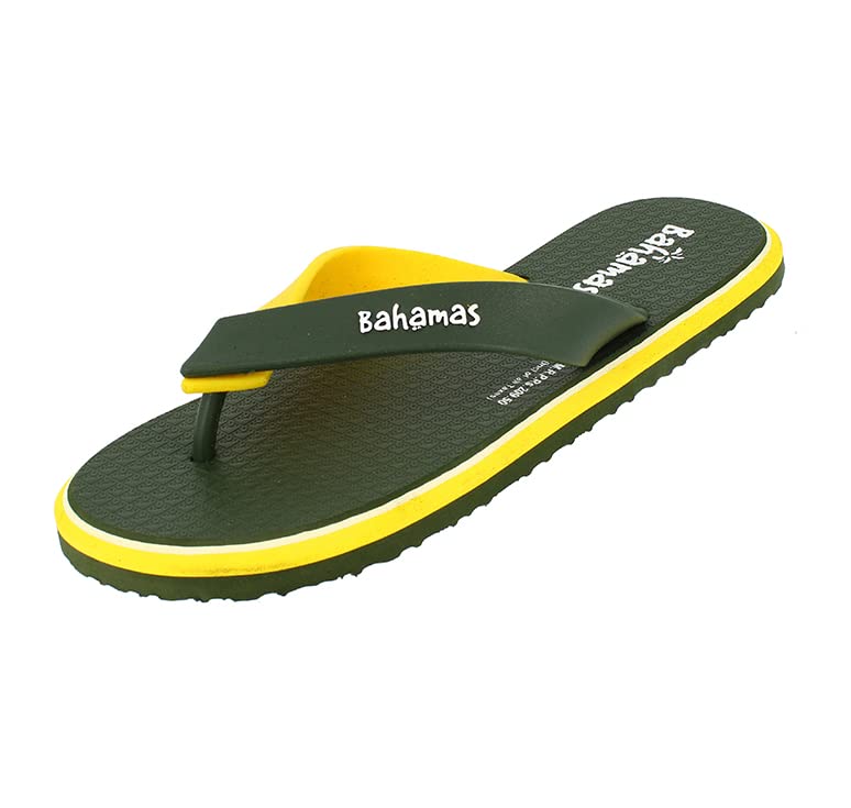 BAHAMAS Men's Slippers/Chappal/Bathroom Slippers/Flipflops for Boys (Olive-Yellow, 11) - Image 1