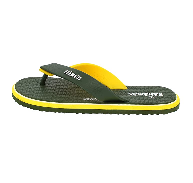 BAHAMAS Men's Slippers/Chappal/Bathroom Slippers/Flipflops for Boys (Olive-Yellow, 11) - Image 2