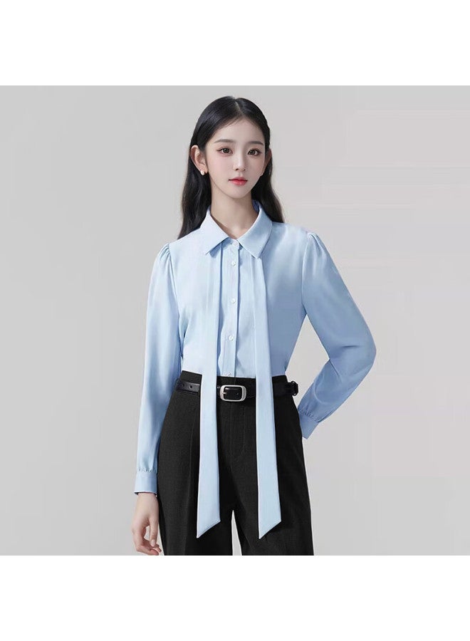 Teluoman 1 Wearable Wrinkle-free Detachable Bow White Long-sleeve Blouse For Women, Casual Professional Formal Top, Interview Shirt - Image 3