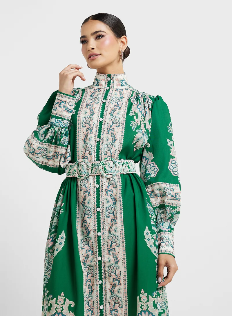 Khizana Paisley Print Midi Dress