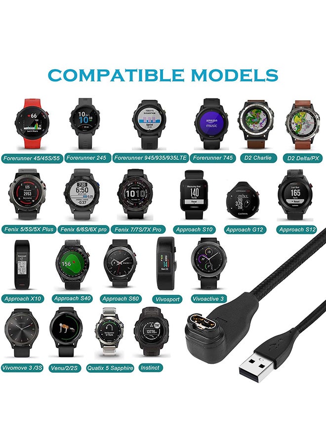 O Ozone USB Charging Cable Compatible with Garmin Fenix 7/7S/7X, 6/6S/6X, 5/5S/5X, Forerunner 945/935/245, Vivoactive 3, Instinct 2 - Black - Image 2