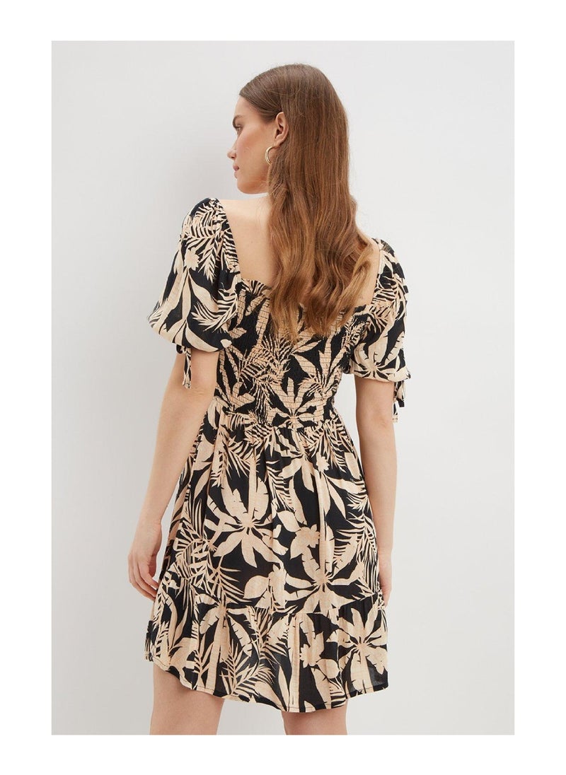 DOROTHY PERKINS - Black Ditsy Shirred Mini Dress - Image 1