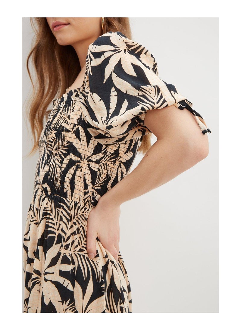 DOROTHY PERKINS - Black Ditsy Shirred Mini Dress - Image 1