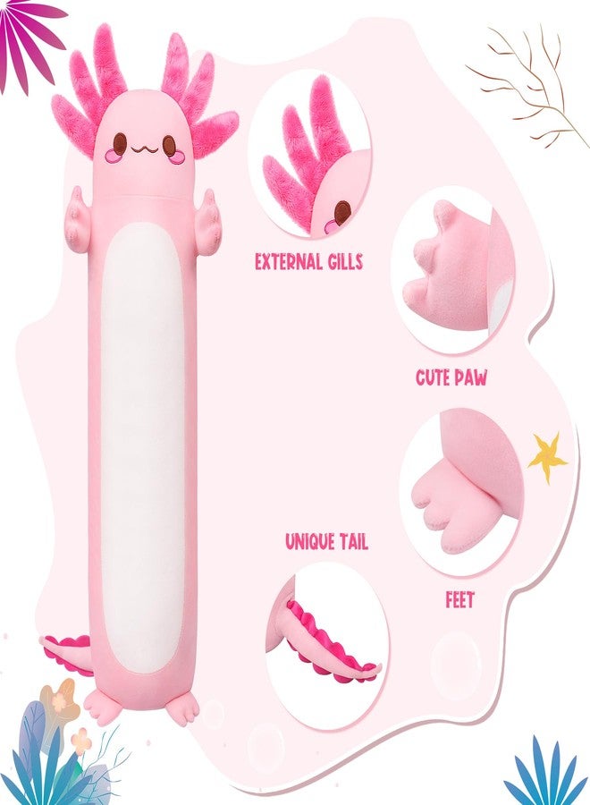 Auspicious beginning 35.4inch Cute Axolotl Stuffed Animal Plush Pillow, Soft Kawaii Cat face Newt Plush Toy Body Pillow Gifts (Pink Salamander) - Image 3