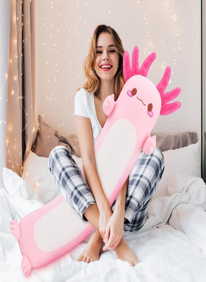 Auspicious beginning 35.4inch Cute Axolotl Stuffed Animal Plush Pillow, Soft Kawaii Cat face Newt Plush Toy Body Pillow Gifts (Pink Salamander) - Image 5