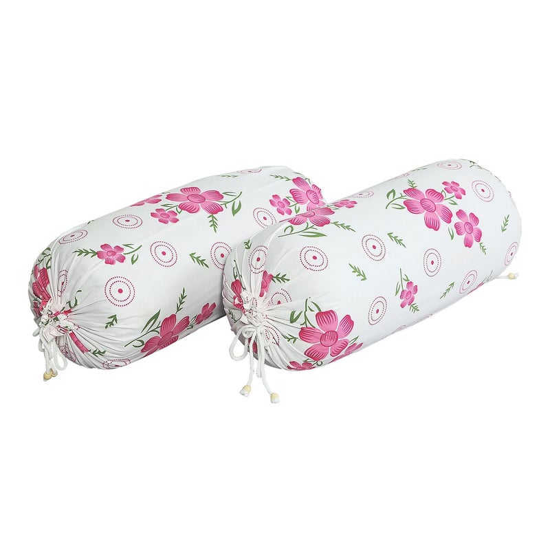 Kuber Industries Bolster Covers | Soft Cotton Bolster Cover Set | Bolster Pillow Covers | Pink Circle Flower Roll Masand Cover | Long Pillow Case | 16x32 Inch | Pack of 8 | White - Image 4