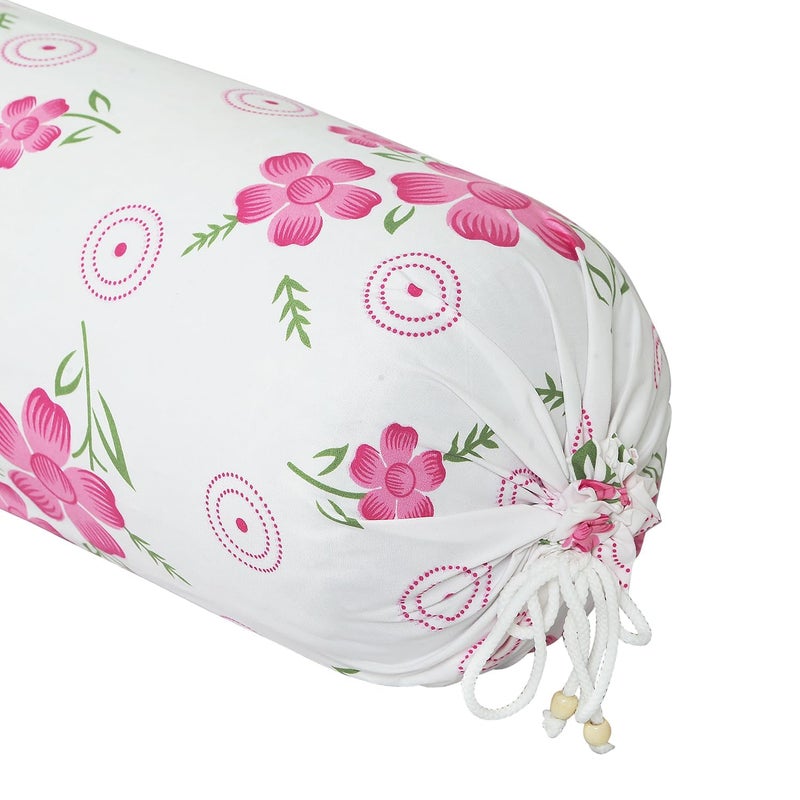 Kuber Industries Bolster Covers | Soft Cotton Bolster Cover Set | Bolster Pillow Covers | Pink Circle Flower Roll Masand Cover | Long Pillow Case | 16x32 Inch | Pack of 8 | White - Image 5