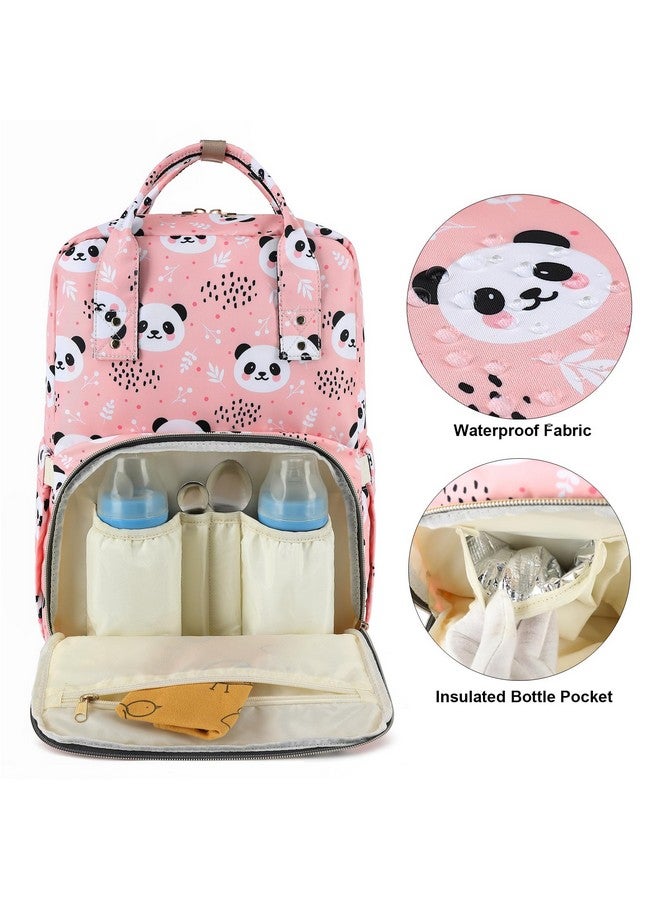 Kouxunt Panda Pink Diaper Bag Backpack for Baby Girls Boys, Waterproof Maternity Nappy Backpacks with Stroller Straps Luggage Strap for Moms - Image 1
